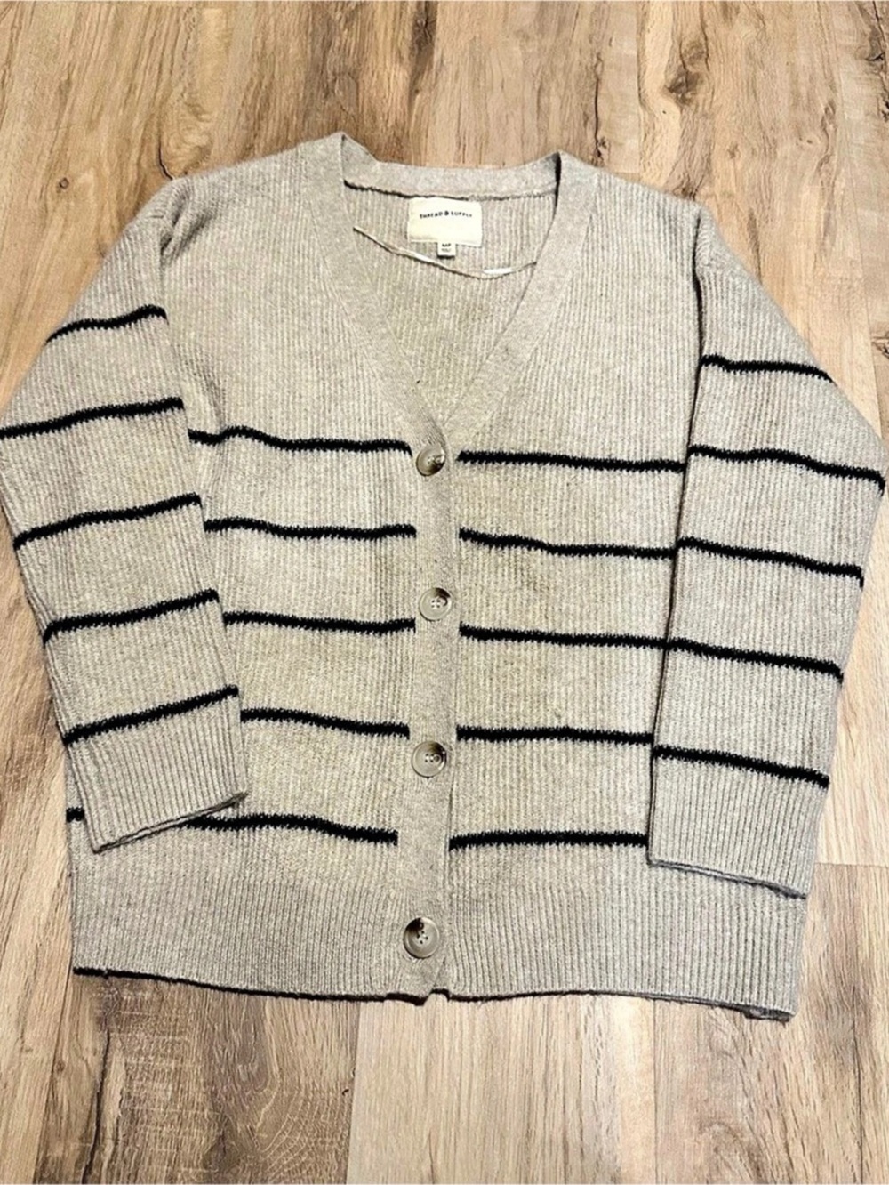 Thread & Supply Striped Cardigan in Gray & Black Size Medium